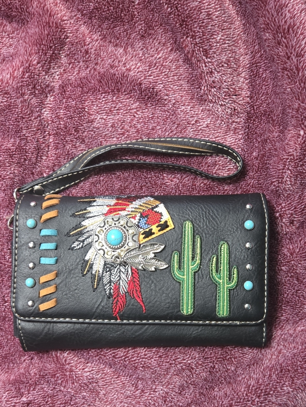 Montana West Black Indian Headdress Wallet Embellished